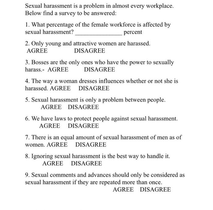 Sexual harassment quiz master with answers