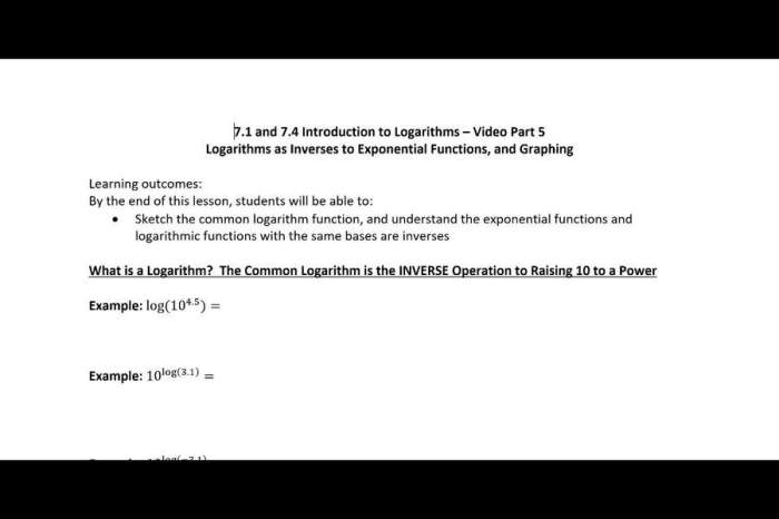 Logarithmic functions as inverses quiz part 1