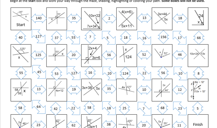 Using angle relationships to find angle measures worksheet